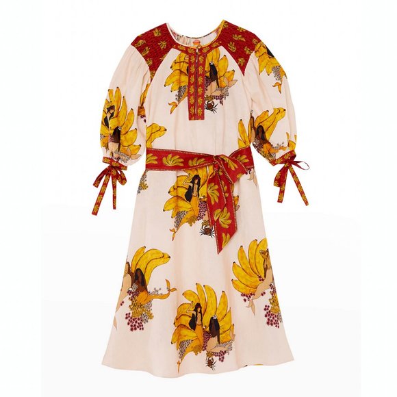 🥭 FARM Rio Off-White Mermaid Bananas Midi Dress - Picture 2 of 14